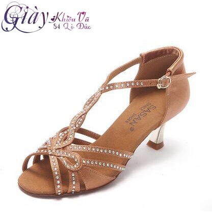Giày Sasan Khiêu Vũ Dance Sport Kim Cương Nhảy Salsa Dành Cho Phái Nữ - Gót Thấp ( 5cm ) Màu Vàng Ánh Kim