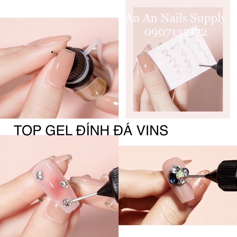 Gel up móng đính đá tạo nổi 5D, Top gel đính đá nail siêu chắc