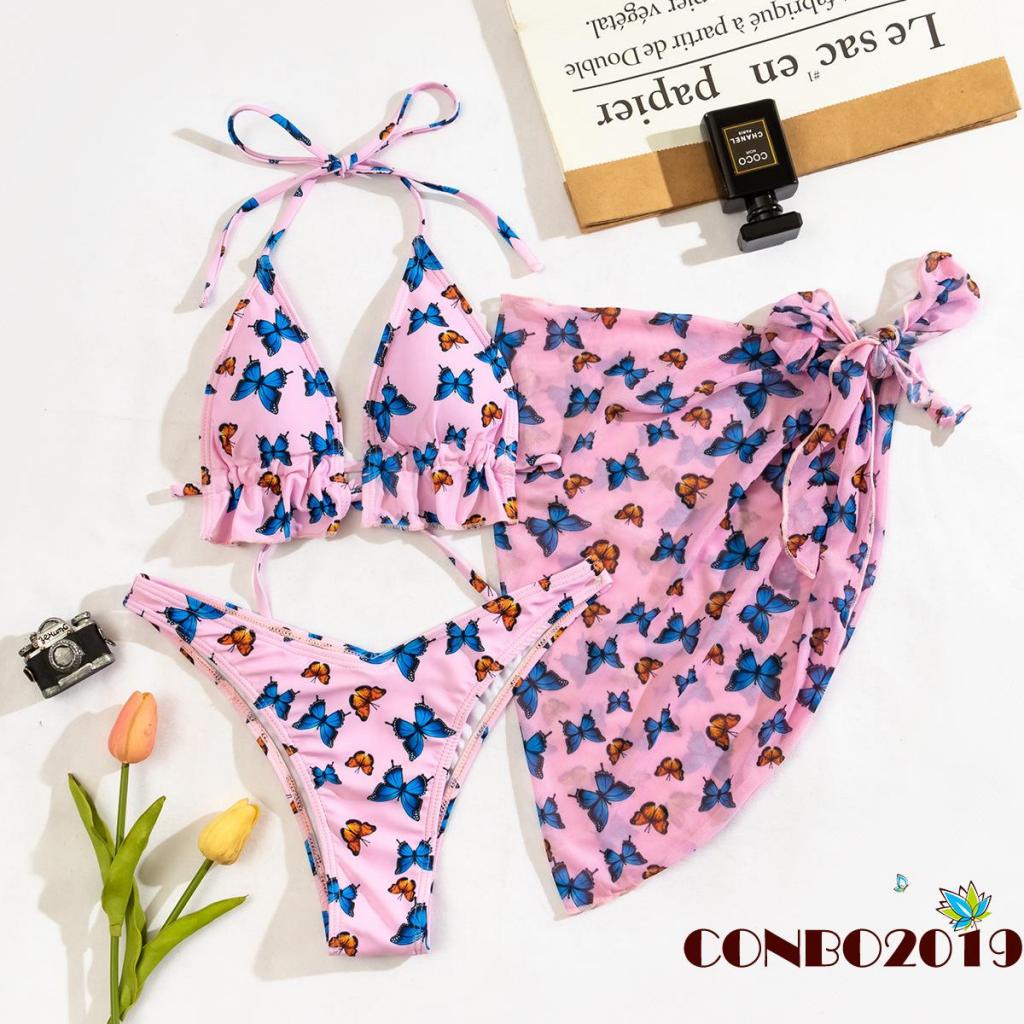 Bộ Đồ Bơi Bikini Hai Mảnh Không Tay In Họa Tiết Bướm Cổ Điển Quyến Rũ Dành Cho Nữ