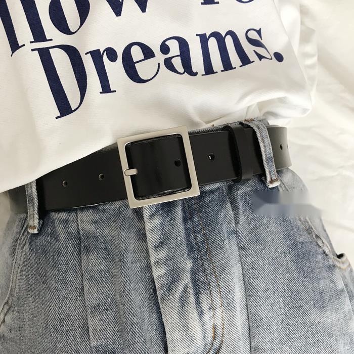 Thắt Lưng Màu Đen Khóa Vuông Phong Cách BF Đơn Giản