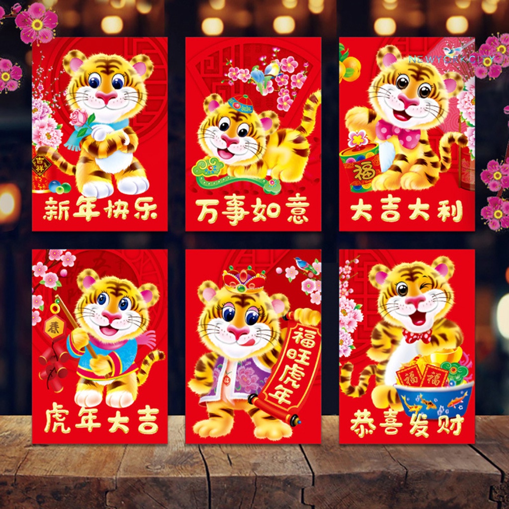 Set 12 túi đựng tiền giấy họa tiết hổ dễ thương cho lễ hội mùa xuân năm mới 2022