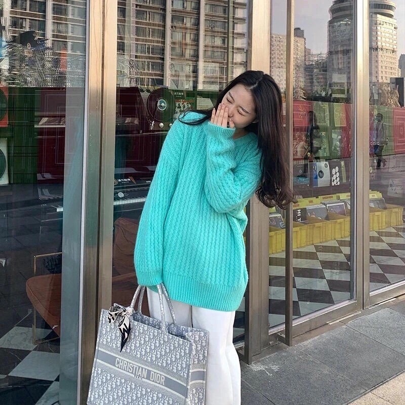 Áo Sweater nữ tay dài cổ tròn dáng rộng phong cách Hàn Quốc mới