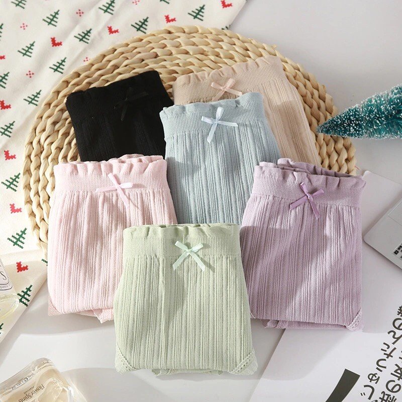 Quần lót nữ tăm gân Cotton phối ren nơ chất liệu dệt kim co dãn 4 chiều Mềm Mại PINKBOUTIQUE 88