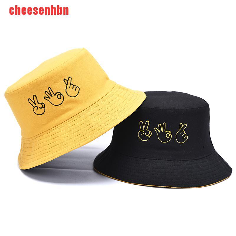 [cheesenhbn]Double-sided Casual Finger Gesture Ok Bucket Hat Women Summer Fold Two Sided Hat