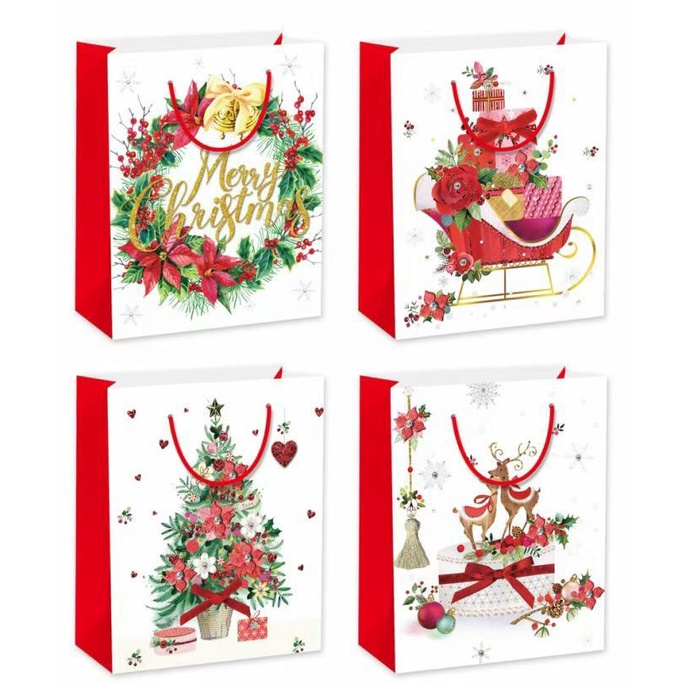 Túi giấy cao cấp đựng quà Noel phủ nhũ lấp lánh 24cm x 18cm trang trí Giáng sinh và làm quà tặng M3