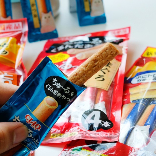 Bánh thưởng cho mèo Ciao churutto stick 28 gram 4 thanh, thức ăn snack vặt có nhân Con Mèo Xiêm