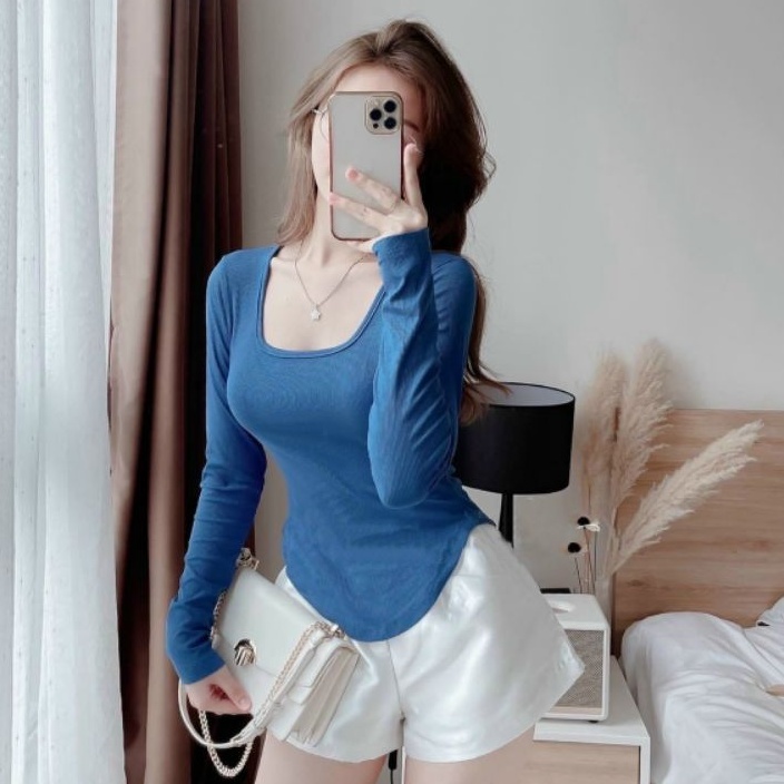 Áo thun tay dài vạt áo trước kiểu  nhọn cổ U G