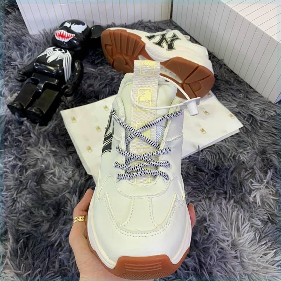 Giày Sneaker MLB NY đẹp đế nâu chuẩn bản Trung 1:1 N3 full box, Giày thể thao nam nữ ulzzang đi học cổ thấp đế cao 5cm