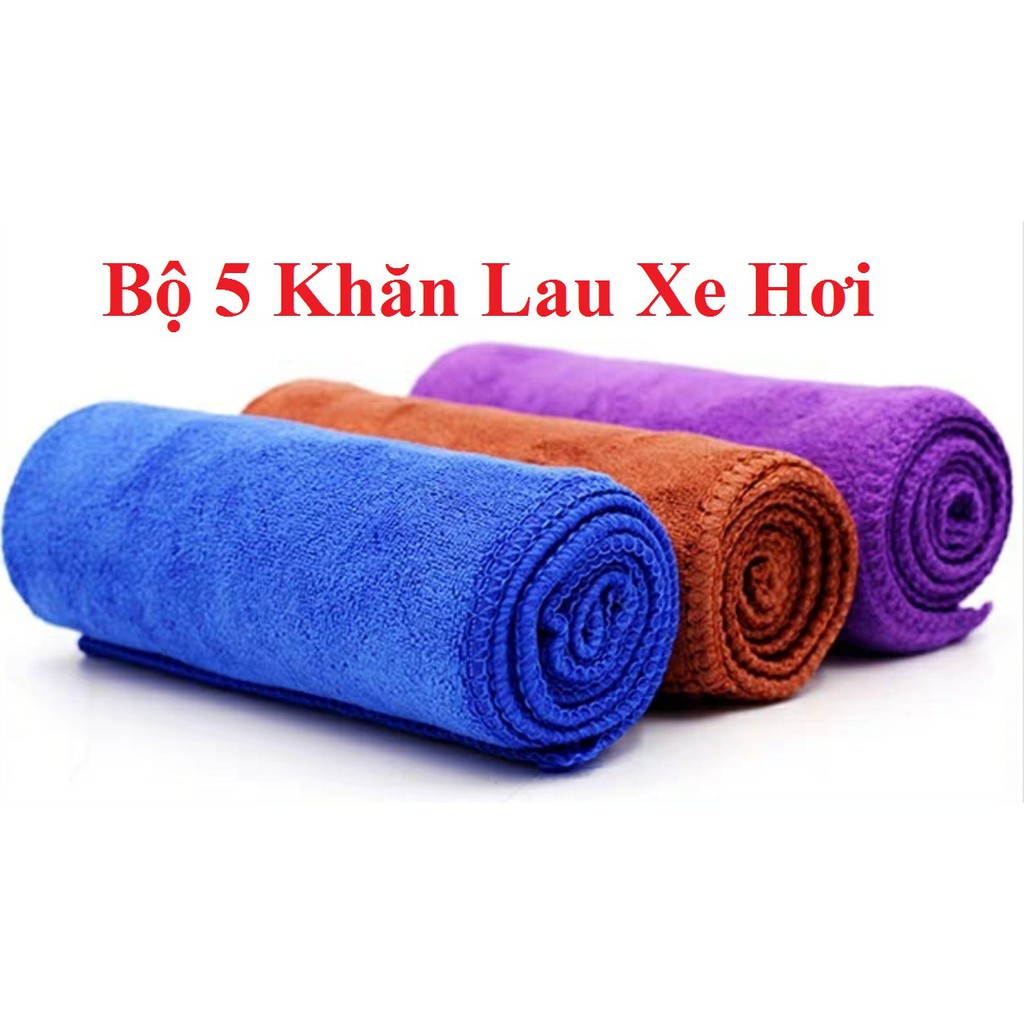 Bộ 5 khăn lau xe, khăn lau xe oto đa năng 35x75cm 110gram sợi microfiber giao màu ngẫu nhiên