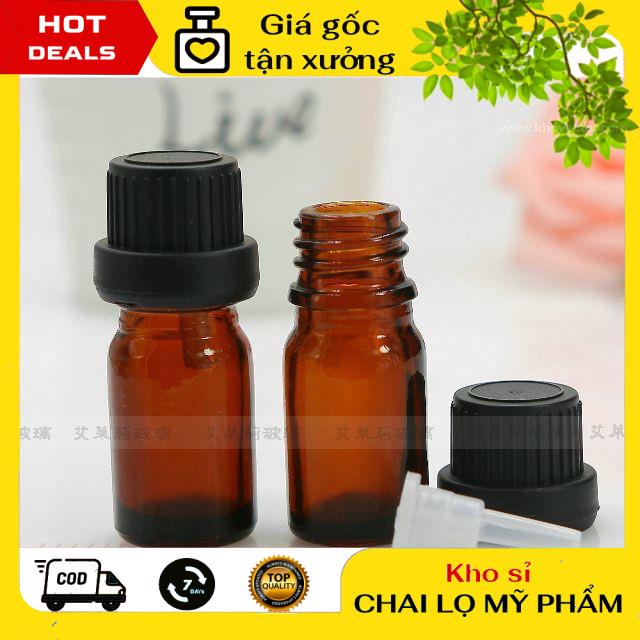 Lọ Chiết Serum ❤ GIÁ TẬN GỐC ❤ [5ml/10ml] Chai lọ đựng tinh dầu thủy tinh nắp vặn đen chiết serum , phụ kiện du lịch