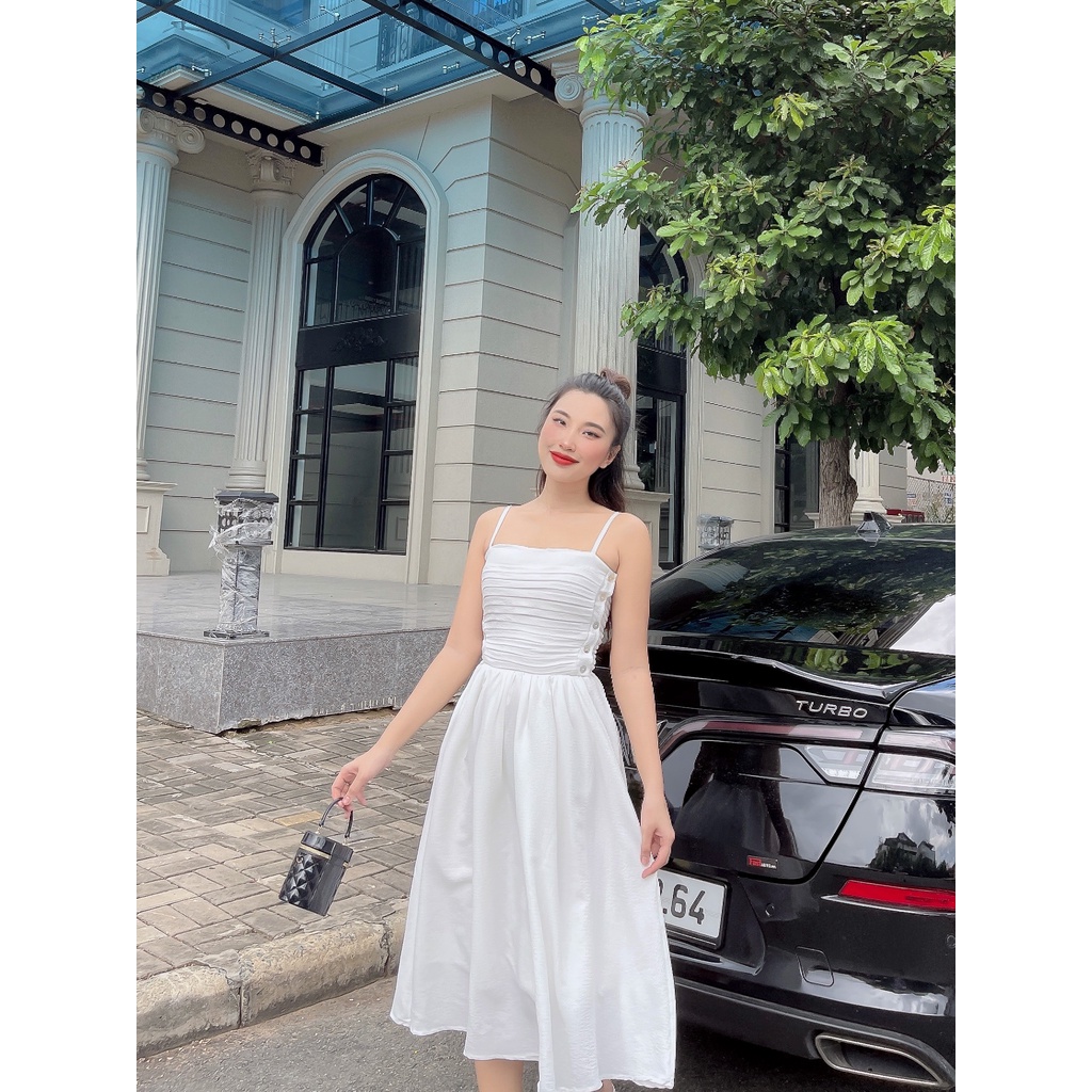 Đầm xòe dây xếp ly ngực sang trọng đính nút độc đáo Vanessa DD14 Cin House