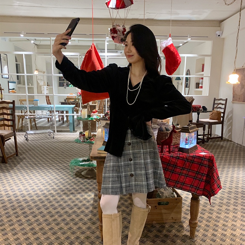 SUXI Áo Sơ Mi Tay Dài Cổ Chữ V Màu Sắc Thanh Lịch