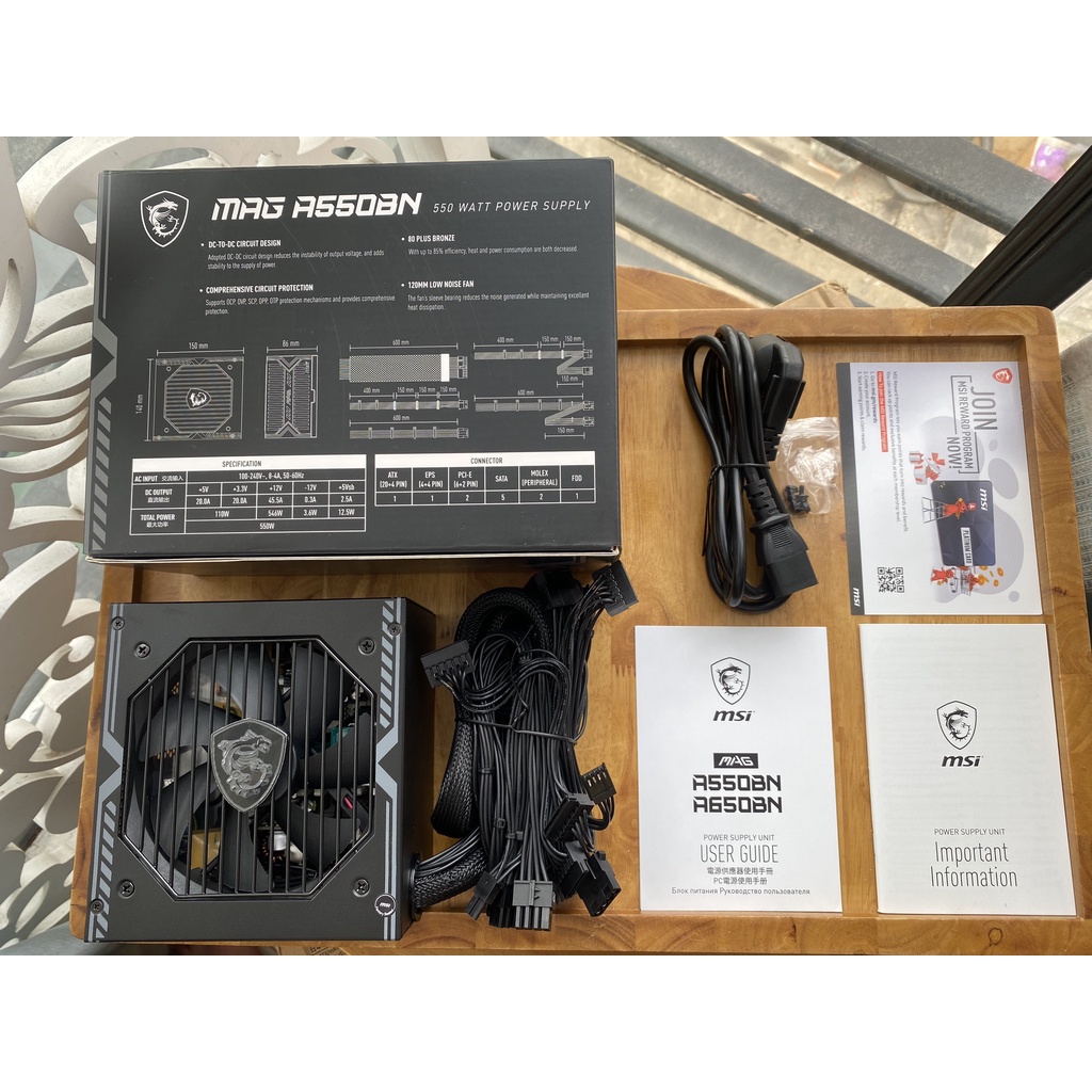 Nguồn máy tính MSI MAG A550BN 550W - 80 Plus Bronze