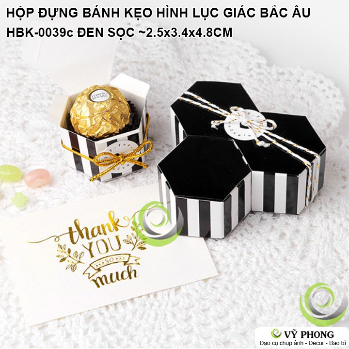 SET 10 HỘP ĐỰNG BÁNH KẸO NOEL GIÁNG SINH SỌC BI NHŨ VÀNG ĐỰNG QUÀ TẶNG CHRISMAS HÌNH LỤC GIÁC PHONG CÁCH BẮC ÂU HBK-0039