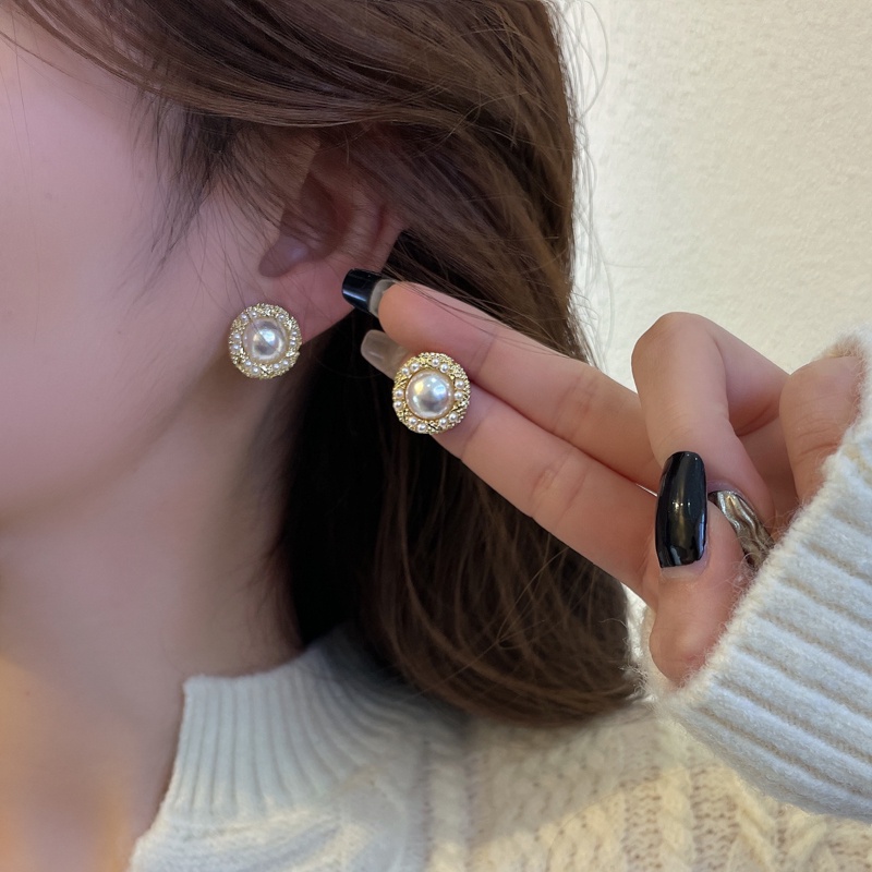 Khuyên Tai Hợp Kim Đính Ngọc Trai Tròn Thời Trang