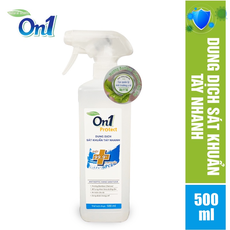 Dung dịch sát khuẩn tay khô nhanh On1 500ml C0202, nước sát khuẩn giúp làm sạch, dưỡng ẩm da tay hương thơm dễ chịu