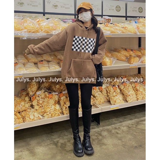 Áo HOODIE nỉ bàn cờ ulzzang (ảnh thật shop chụp kèm video)