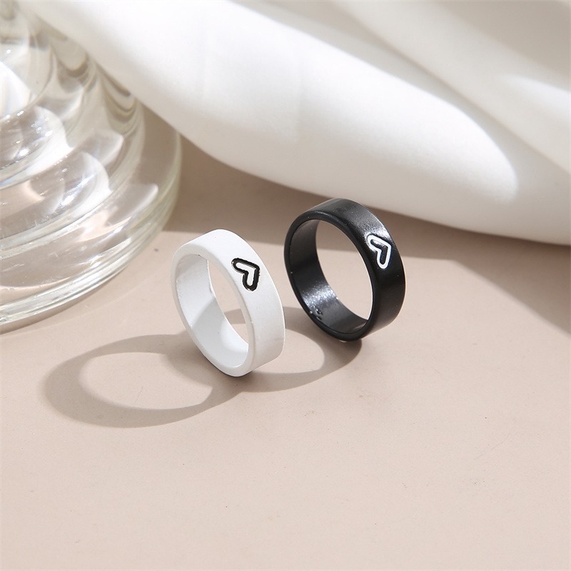 1 Cặp Nhẫn Kim Loại Hình Trái Tim Đơn Giản Tinh Tế Thời Trang Unisex Quà Tặng Valentine / Người Yêu