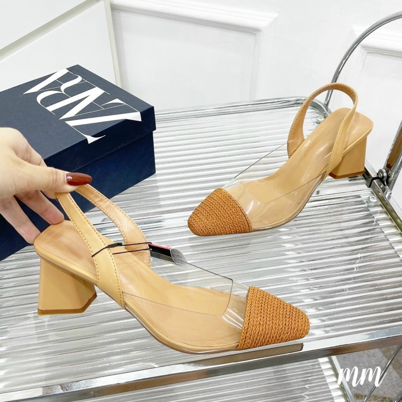 Guốc Za.Ra Mũi Cói Phối Nhựa Trong Fullbox(Lùi 1size)