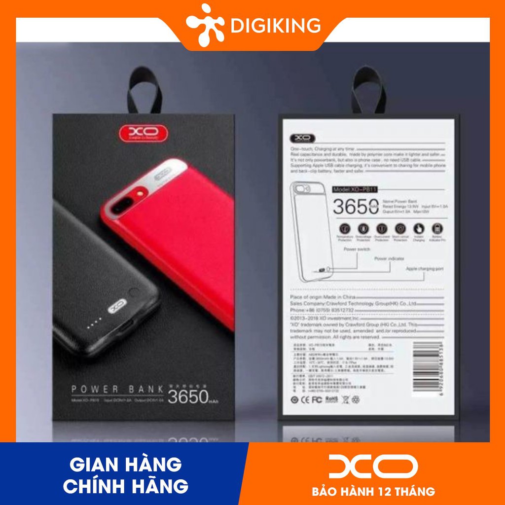 Pin ốp lưng IP6 2650mAh/3650mAh XO-PB12/PB15 - Đỏ