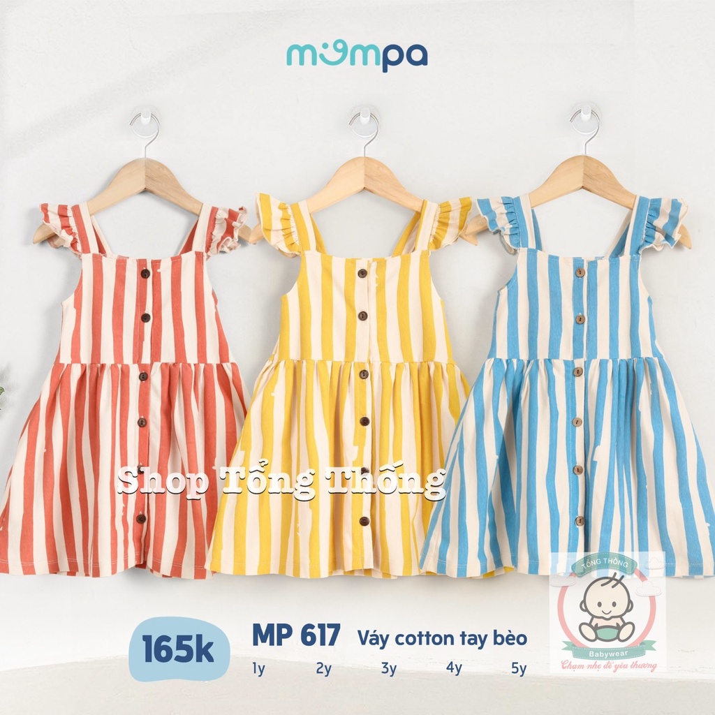 Váy Mompa cao cấp mềm mịn thoáng mát đáng yêu 2 cúc vai và cúc giữa kẻ sọc cho bé gái MP616 MP617