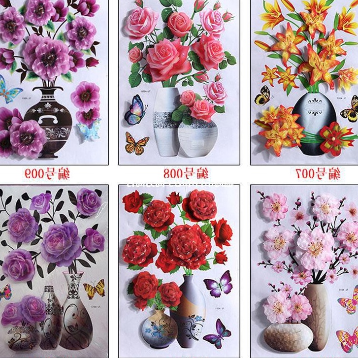 Decal Dán Tường Bình Hoa Nổi 3d Dán Trang Trí Tường, Tủ Lạnh, Cửa Kính ( 12 MẪU) [B5-D4]