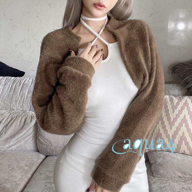 ANA-Áo khoác cardigan lửng tay dài dáng rộng màu trơn thời trang mùa thu cho nữ