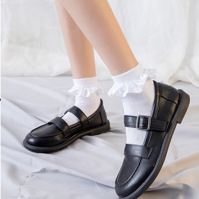Vớ Cotton Cổ Cao Đến Mắt Cá Chân Phối Bèo Dễ Thương Phong Cách Harajuku Cho Nữ