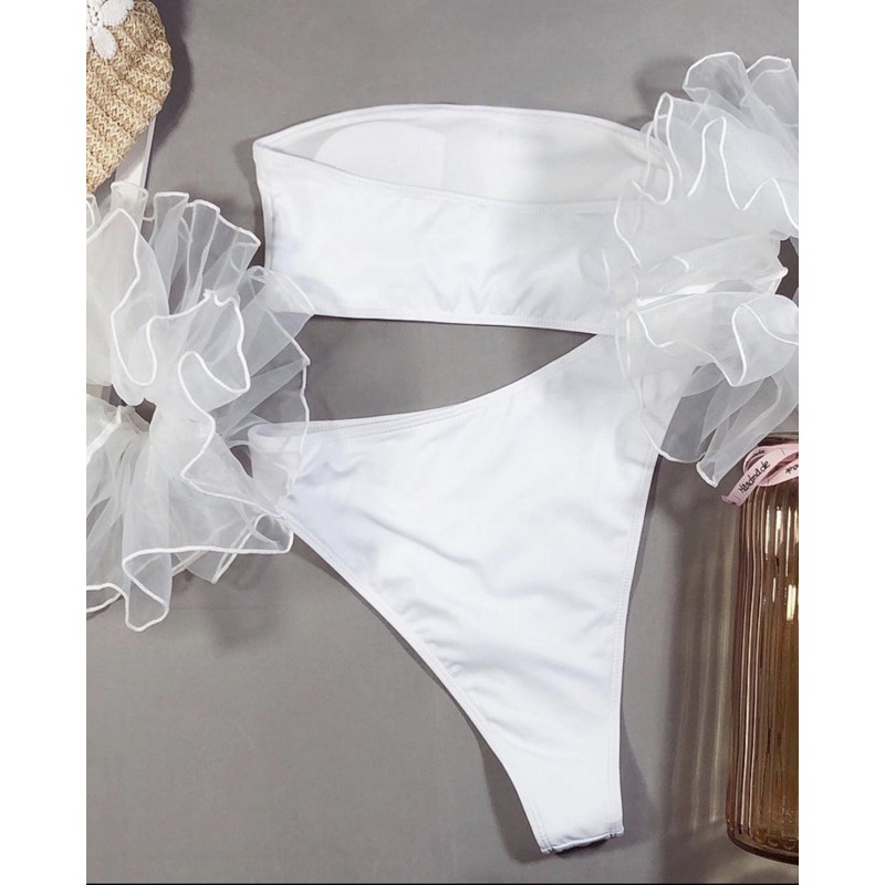 (Có Sẵn) Bikini Đi Biển Kèm Bèo Voan Đeo Tay | Đồ Bơi 2 Mảnh Gợi Cảm Siêu Xinh