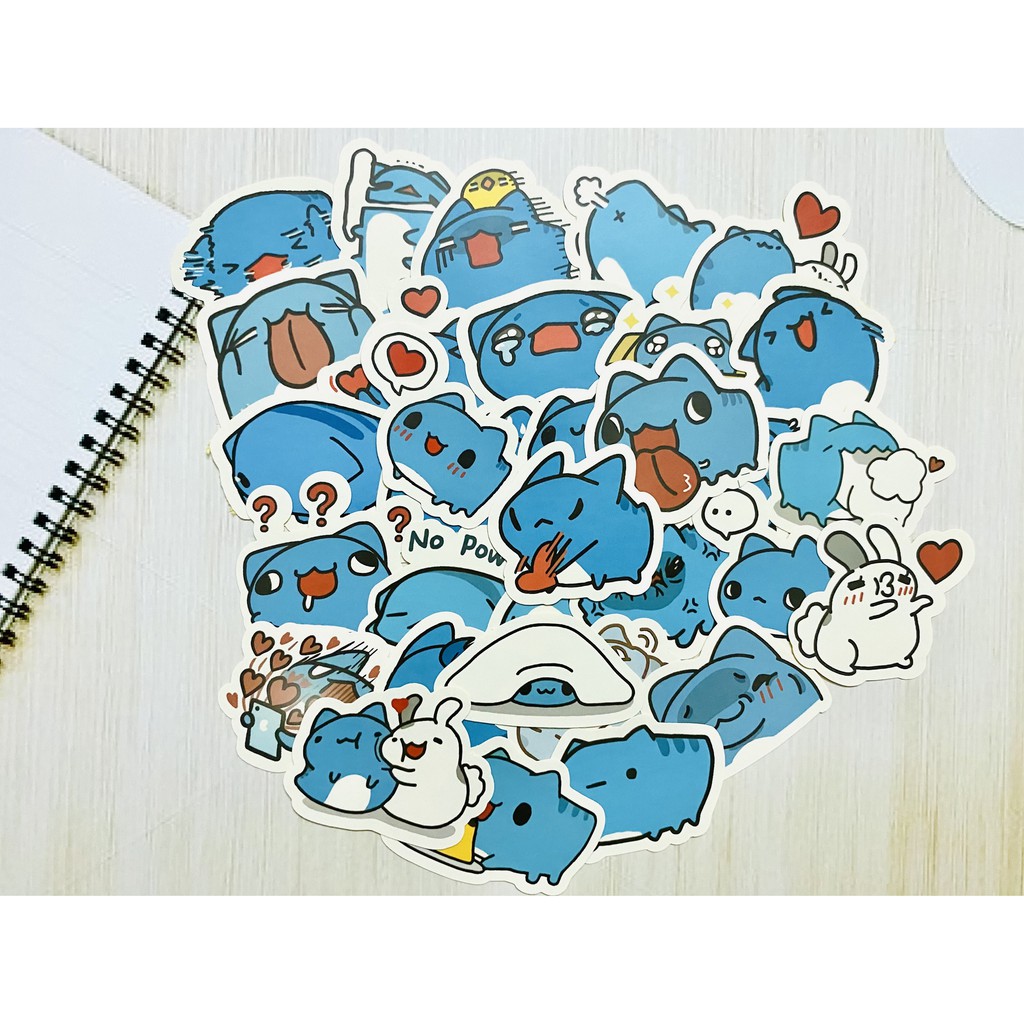 Sticker mèo Capoo dán trang trí laptop, máy tính bỏ túi, vali, điện thoại, đàn ghita, hộp bút