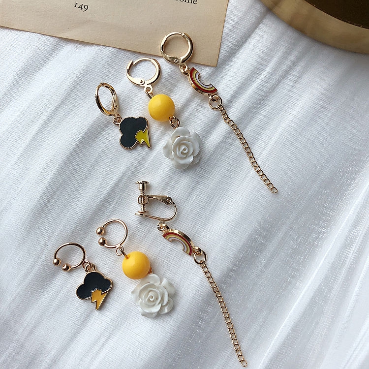 Khuyên Tai Dạng Kẹp Không Xỏ Hình Hoa Cầu Vồng/ Tia Chớp/Đám Mây Hoạt Hình 22369