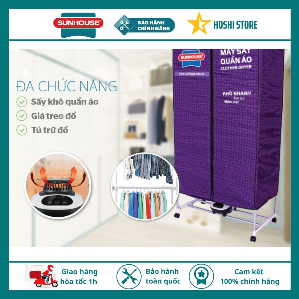 [CHÍNH HÃNG] Máy sấy quần áo, tủ sấy quần áo SUNHOUSE SHD2707, diệt khuẩn khử mùi, sấy nhanh , bảo hành 12 tháng