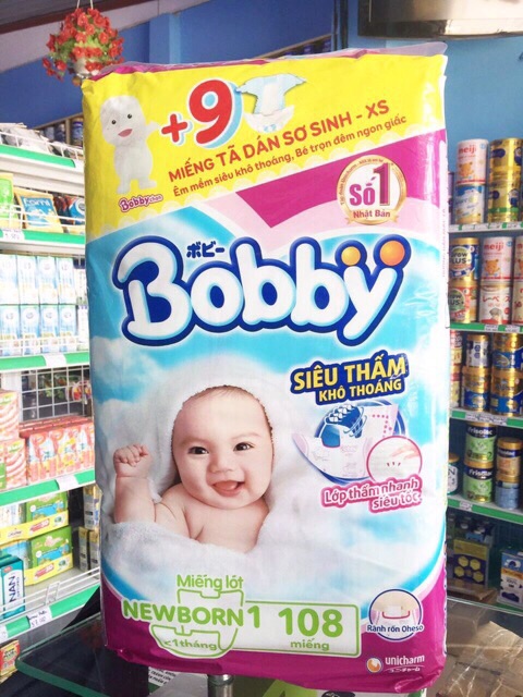 MIẾNG LÓT NEWBORN BOBBY SƠ SINH 108 miếng