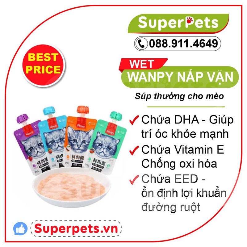 [ Chính Hãng ] Súp Thưởng Wanpy Cho Mèo Siêu Thơm Nắp Vặn 90g SUPERPETS VIỆT NAM