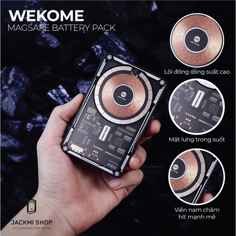 Sạc dự phòng không dây Wekome 22.5W dung lượng 10.000 mAh hỗ trợ sạc nhanh bảo hành 1 năm