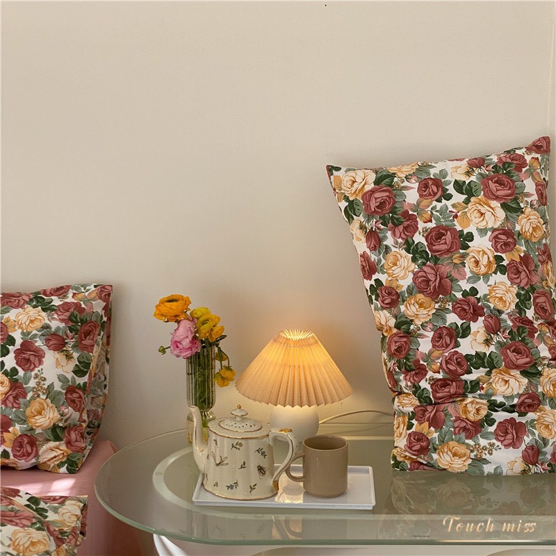 Bộ Chăn Ga Giường Và Vỏ Gối Hoa Pháp Vintage Cotton Living 100% Dày Dặn Thoáng Mát bọc nệm freesize Sunny Bedding