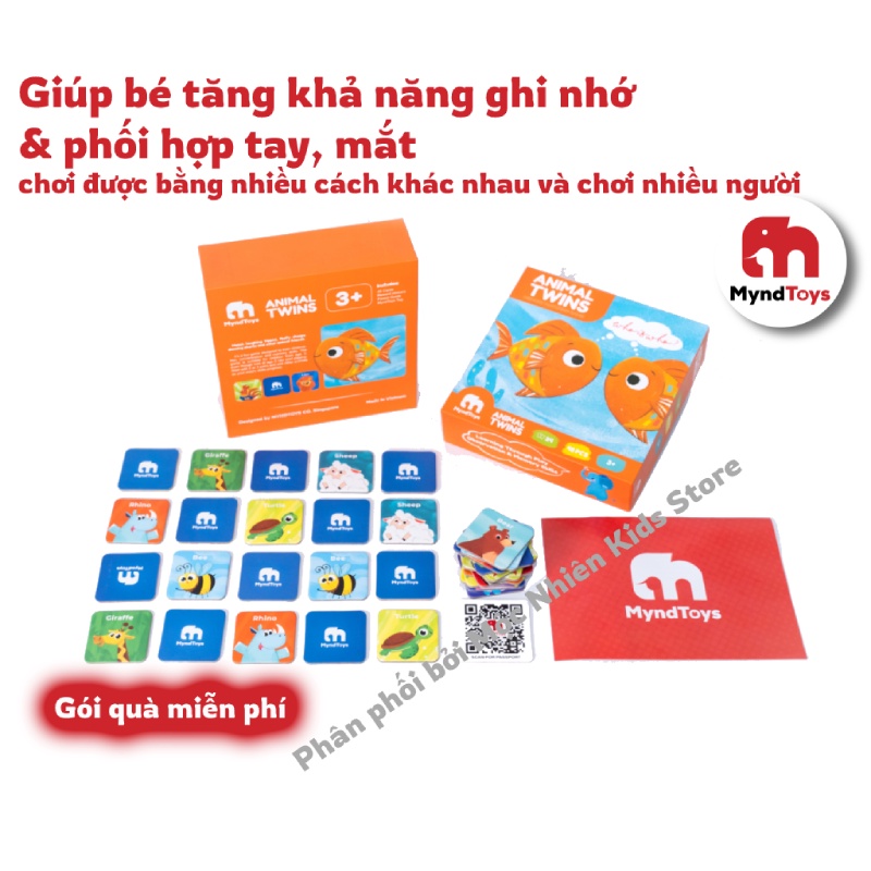 Đồ chơi giáo dục, bộ đồ chơi xếp hình MyndToys - Animal Twins - Memory Matching Game 48 Thẻ Cho Bé 2 Tuổi