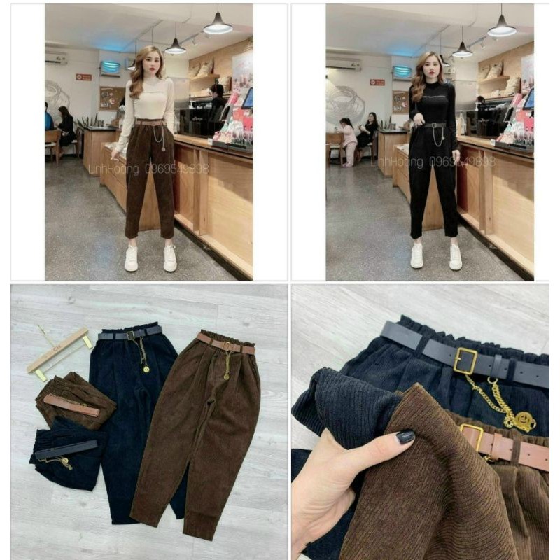 Quần baggy nữ nhung tăm kèm đai tôn dáng LADYA STORE | WebRaoVat - webraovat.net.vn