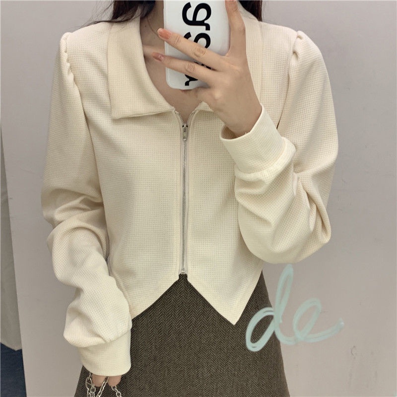 Áo Khoác Cardigan Ngắn Tay Dáng Rộng Phối Khóa Kéo Thời Trang Mùa Đông Cho Nữ Plus Size