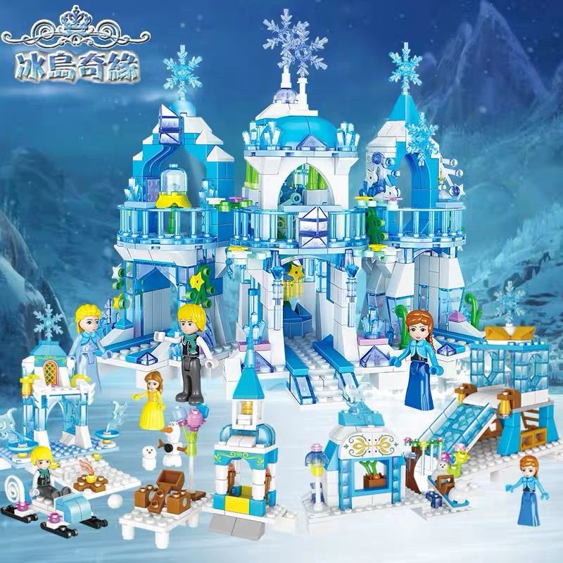 Khối xây dựng Lego Girl Biệt thự lâu đài băng giá Nhân vật nhỏ Công chúa Resort Hồ bơi Xếp hình Đồ chơi lắp ráp