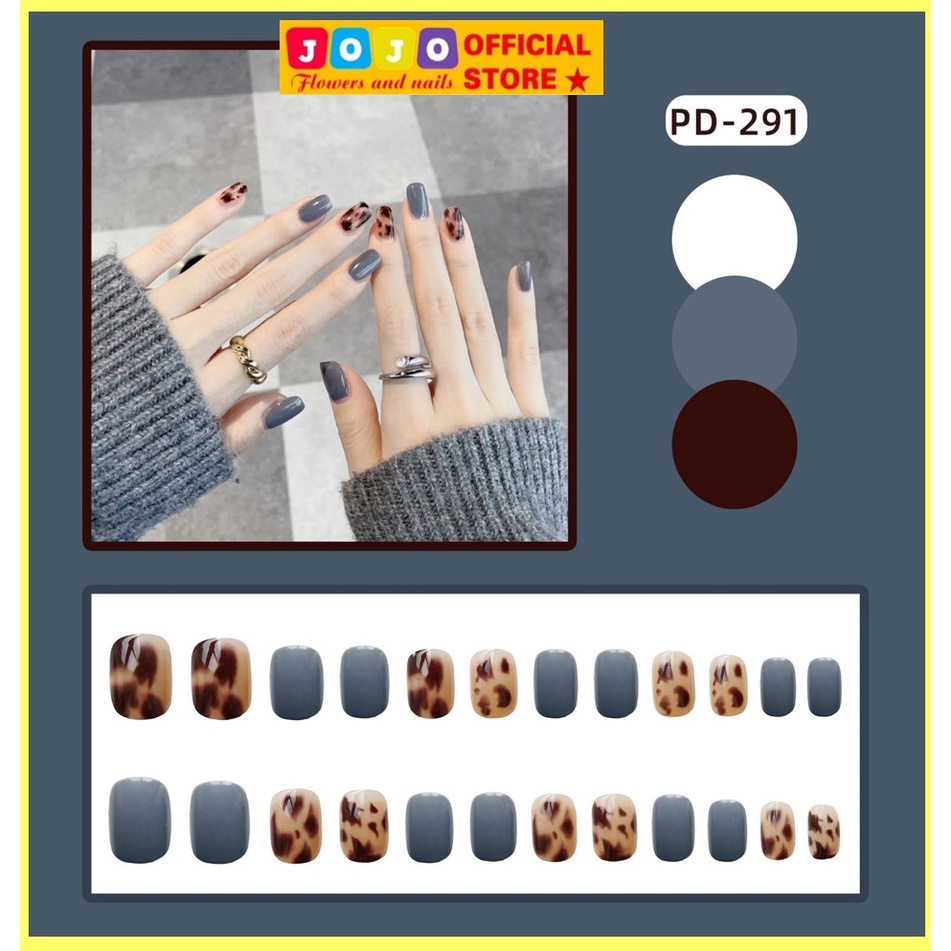Set 24 móng tay giả, false box họa tiết 3D da báo, set 24 móng kèm keo dán tại nhà