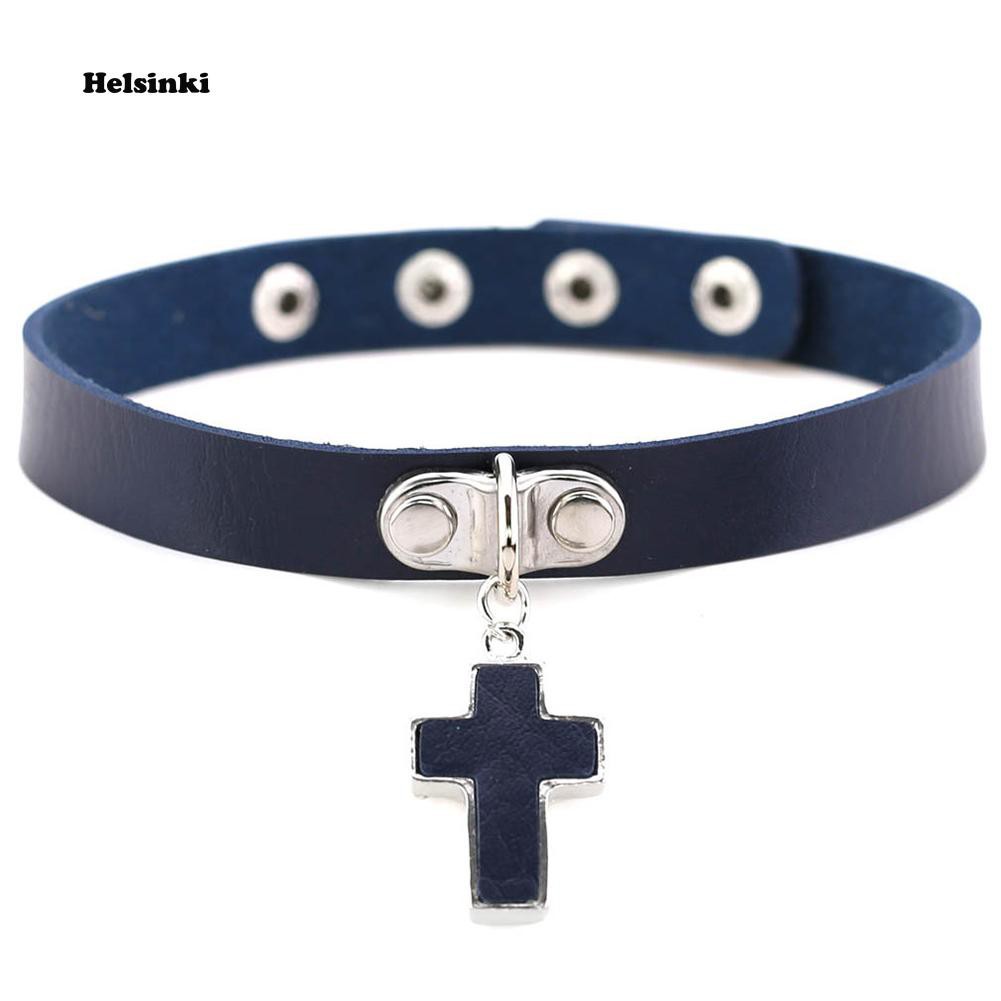 Vòng cổ choker nữ giả da mặt hình chữ thập