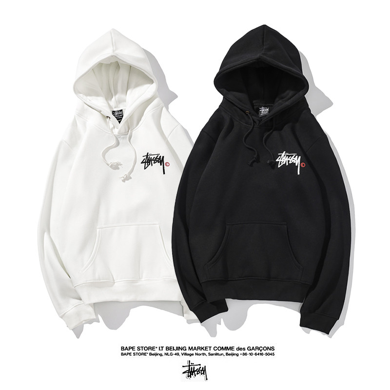 Stussy Áo Hoodie Thể Thao Tay Dài Vải Cotton Phối Nhung Thời Trang Cho Nam Và Nữ