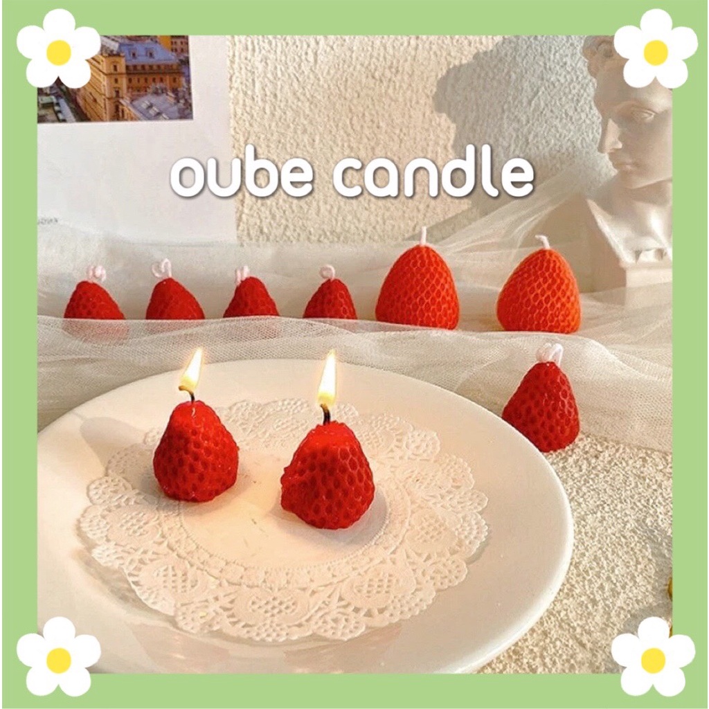 Nến Thơm Thư Giãn Không Khói Hình Dâu Tây Trang Trí Phòng - Không Mùi Siêu Xinh Xắn Oube Candle NT10