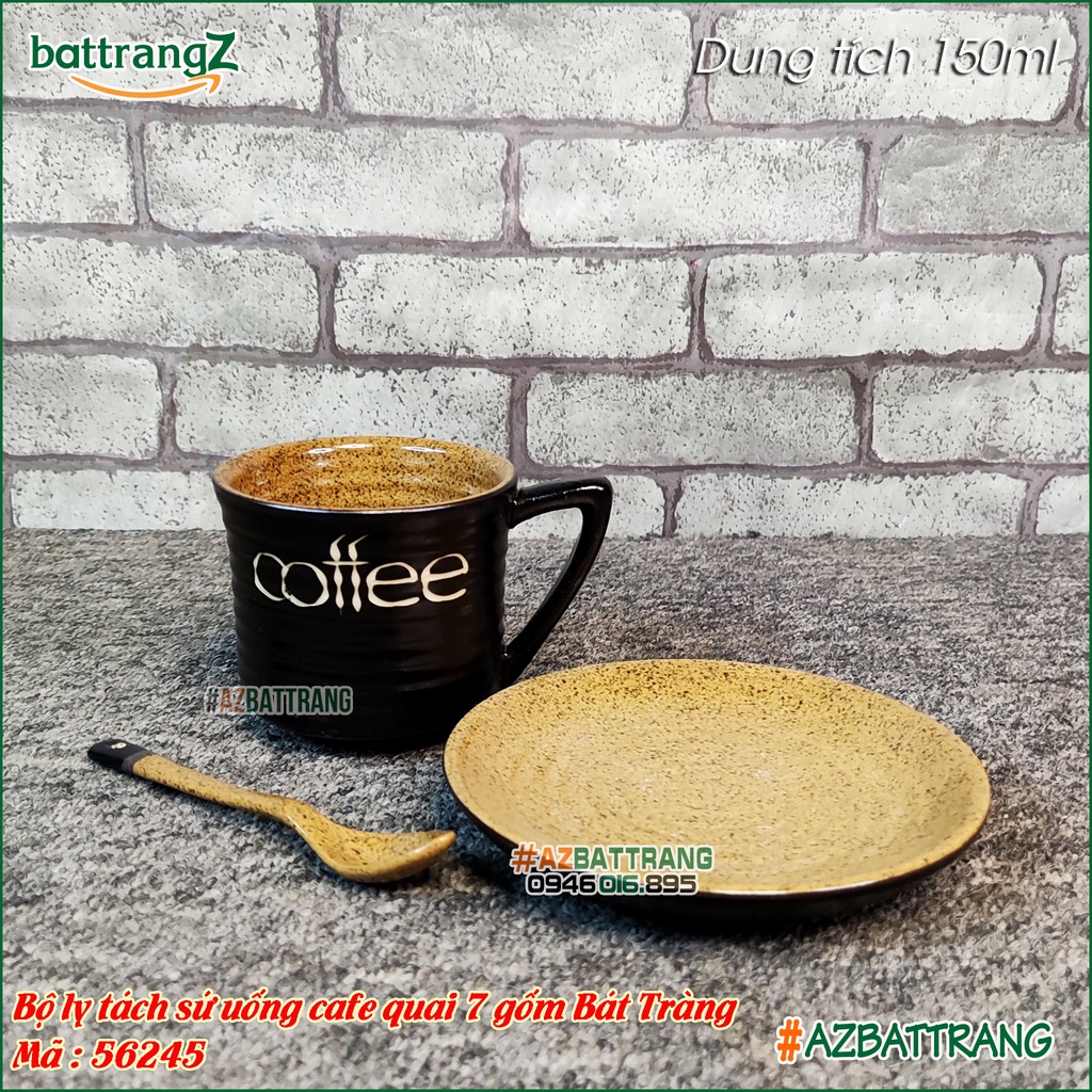 Ly tách cafe kèm thìa cafe sứ men gốm Bát Tràng