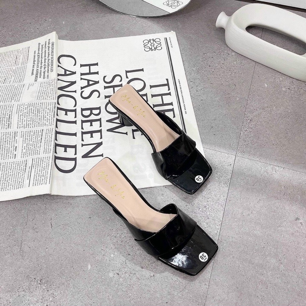 Dép cao cáo gót nữ quai da bảng ngang cực xinh