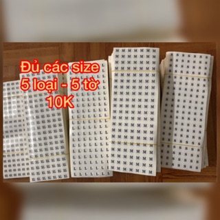 (SALE SẬP SÀN SHOPEE) 5 tờ ĐỦ BỘ Tem size quần áo giày dép tròn decan tròn 12mm in đẹp