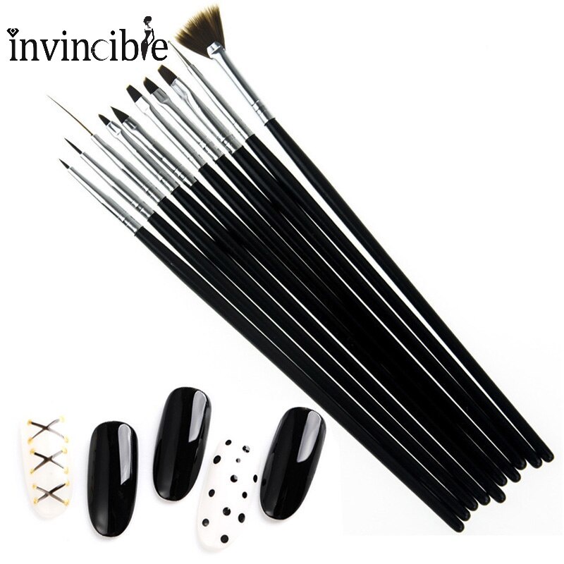 10 Pcs/ Set Black Nail Drawing Lines Pen/ Nail Designs Fine Painting Brush/ Multifunction Plastic Gel Nail Polish Pens Kit
