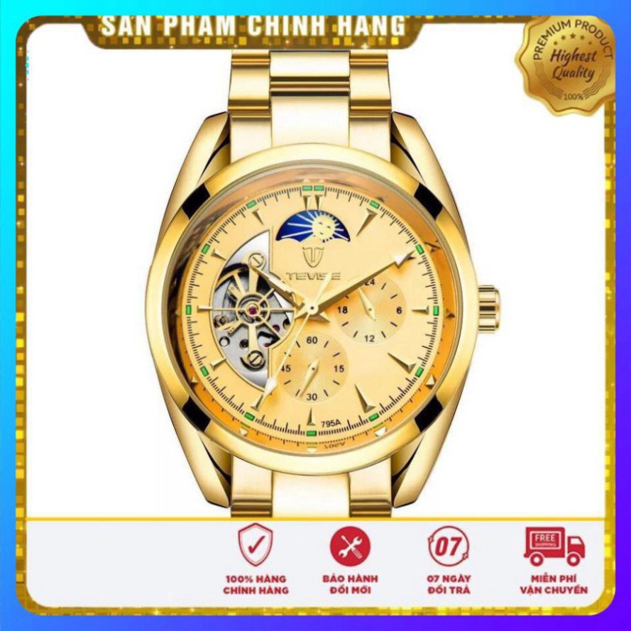 SIÊU PHẨM [ Freeship ] Đồng hồ nam tevise chính hãng automatic 795A dây thép nguyên khối (tặng kèm hộp , phụ kiện thâu d