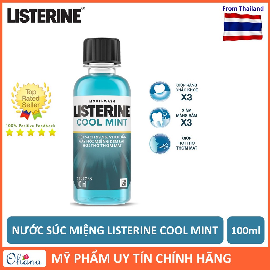 Nước Súc Miệng Listerine Diệt Khuẩn, Giữ Hơi Thở Thơm Mát Listerine Coolmint Mouthwash 100ml